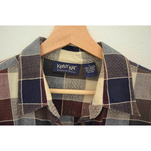Vintage Checked Plaid Button Down Navy Purple Olive - Picture 4 of 5